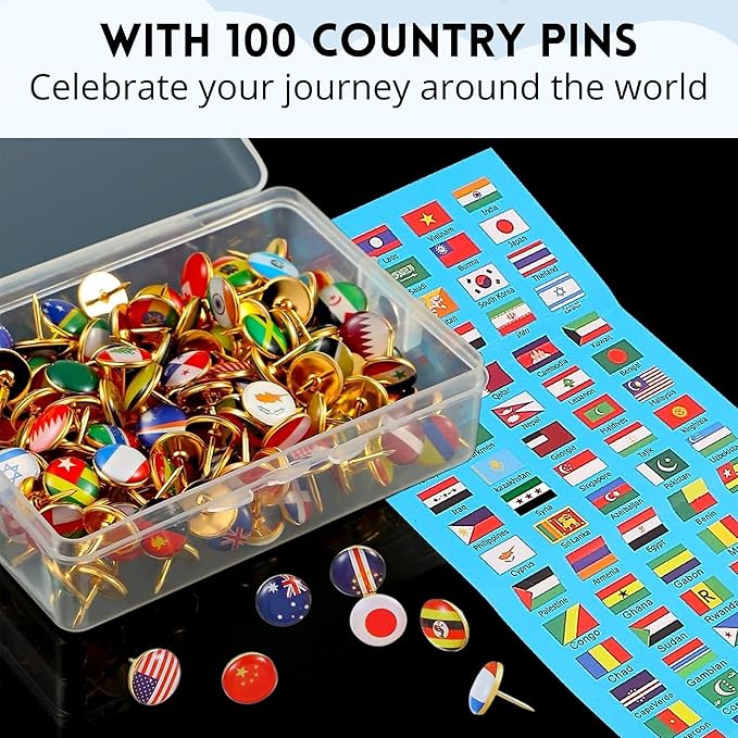 Medium Cork Globe 9.4" Tall | World Travel Map with Metallic, Colored & National Flags Push Pins | 3D World Map Pin Board for Home or Office | Unique Gift for Travelers, Couples & Families | Push Pin Map