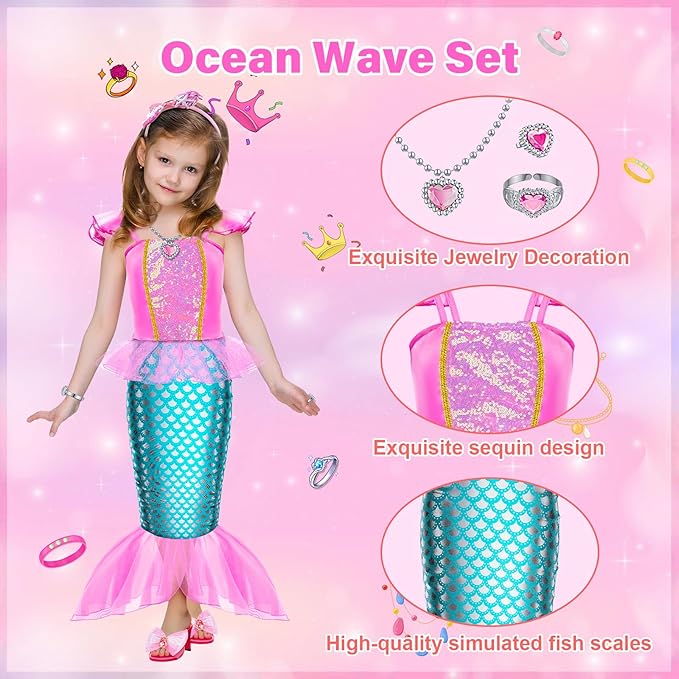 Princess Dress Up for Girl - Dress up Clothes for Toddler Girl, Princess Toys Christmas Birthday Gifts