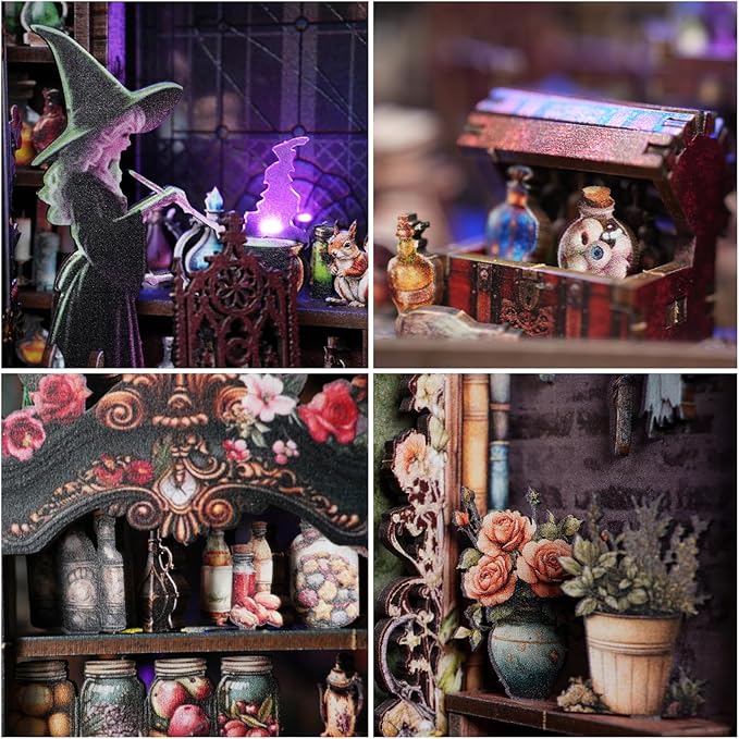 Fairy Nooktales BookNook Kit Miniature - 3D Fantasy Library Wooden DIY buidling Dollhouse with Bookshelf Nook Insert Decor for LED Magic Book Nook Lover