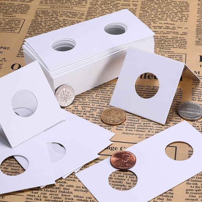 Hicarer 300 Pieces Cardboard Coin Holder Flip Mega Assortment, 2 by 2 Inch for Coin Collection Supplies (20.5 mm for Penny/Dime Size)