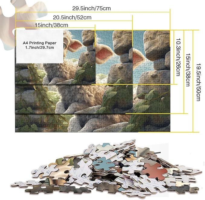 Sheep Thickened Wooden Jigsaw Puzzle for Adults Fun 500 Piece 3D Animal Decoration Toy Intellectual Game Education Game Stress Relief Toy Relaxation and Intelligence 500pcs (52x38cm)