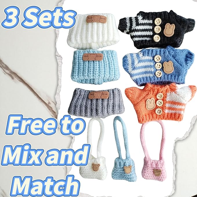 15cm & 17cm Doll Clothes Outfits Set - Premium Dress Up Bundle with Exquisite Accessories | Soft Fabric Fashion Doll Costume for 15-17cm Dolls (3set Orange+Blue+Black)