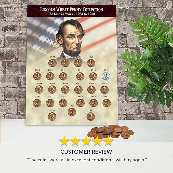 The Last 25 Years of Lincoln Wheat Penny Collection 1934-1958 (25 Coins) with WWII 1943 Steel Cent - Complete Set by American Coin Treasures