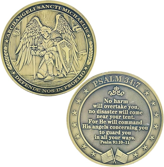 The Archangel Michael Challenge Coin Christian Coin Bible Verse Angel Coin As Catholic Gifts (Single Coin)