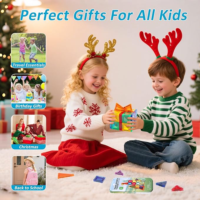 Mini Magnetic Tiles Toddler Travel Toys with Iron Box, STEM Educational Travel Set Building Toys for Kids, Travel Essential Portable Building Toys for Toddlers, Boys Girls Christmas Birthday Gift