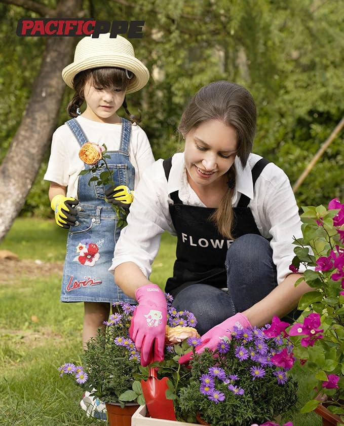 PACIFIC 3 Pairs Kids Gardening Gloves for Age 3-6, Toddler Rubber Coated Garden Gloves, Kids Work Gloves, for Children, Boys and Girls, Multicolor, XXXS