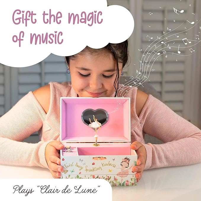 The Memory Building Company Ballerina Musical Jewelry Box, Classic Melody, Storage Organizer Kids Ages 6-12, Wood Construction w/ 2 Compartments