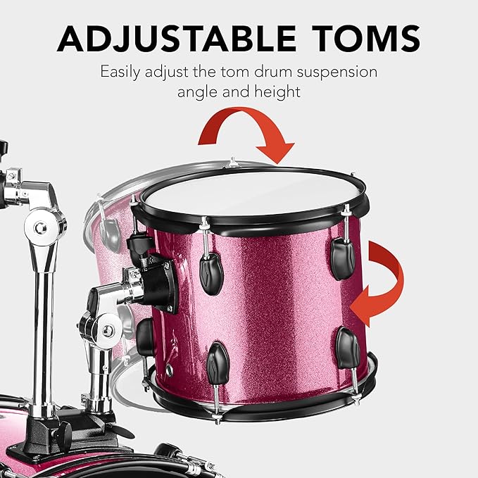Best Choice Products 5-Piece Full Size Complete Adult Drum Set w/Cymbal Stands, Stool, Drum Pedal, Sticks, Floor Tom - Pink Sparkle