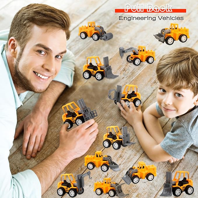 40 Pack Mini Construction Vehicles, Pull Back Trucks, Yellow, Color Style 2, Kids Construction Toys, Ages 3+