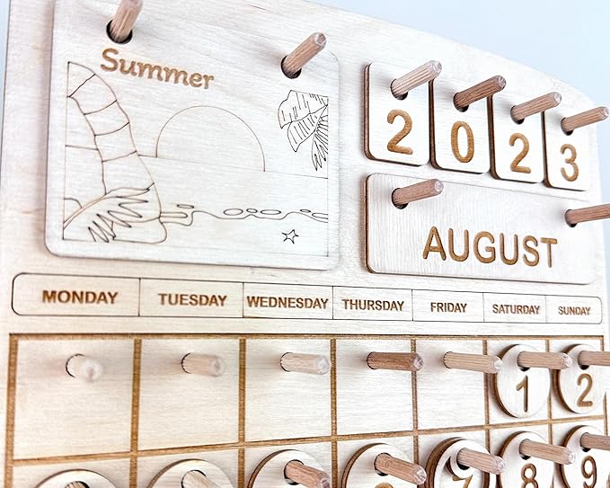 Montessori Wooden Perpetual Calendar, Hands-On Learning Toy for Kids, Homeschool & Classroom Decor, Educational Gift for Toddlers