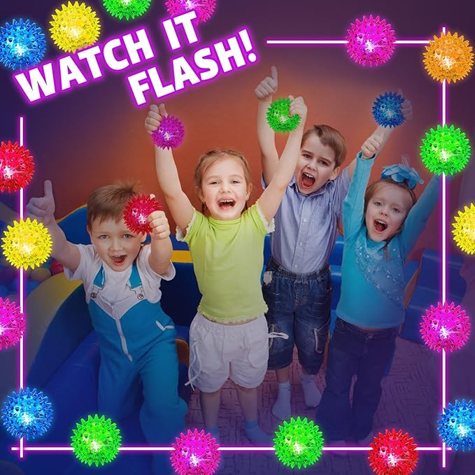 Light Up Sensory Balls - Sensory Toys for Kids with Autism Toys for Kids 3-4 5-7 8-12 Gifts for Teen Boys Girls Spiky Fidget Stress Balls Glow in The Dark Novelty Noisemaker Toys for Parties Favors