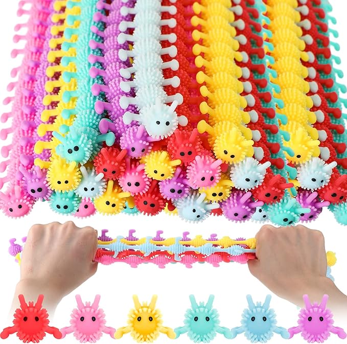 Chivao 50 Pack Bulk Stretchy String Fidget Toys Animal Sensory Toys for Kids and Adults Colorful Fidget Worm Stress Anxiety Relieve Party Favors Goodie Bag Fillers Birthday Gifts (Worm Style)
