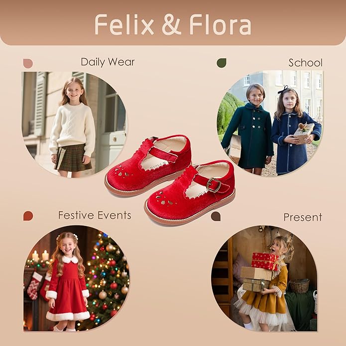 Felix & Flora Toddler Little Girl Mary Jane Dress Shoes - Ballet Flats for Girl Party School Shoes