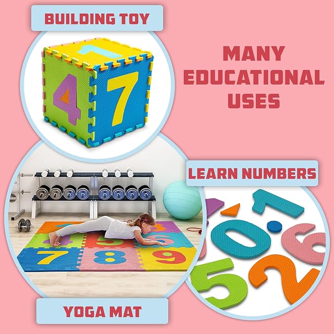 TOYVELT Foam Play Mat for Baby Kids 12x12-10 Interlocking Foam Puzzle Floor Mat Tiles EVA Non Toxic for Crawling, Exercise, Playroom, Play Area, Baby Nursery - Numbers