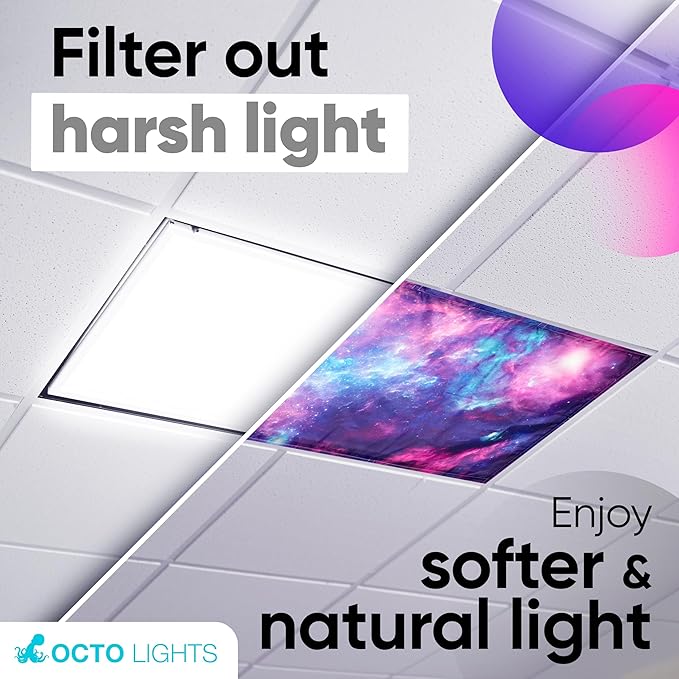 Magnetic Fluorescent Light Covers for Ceiling Lights - Astronomy Cover for Fluorescent & LED Fixture - Must Haves for Teacher Supplies - Classroom, Home, Office Decor - Shield Overhead Lighting