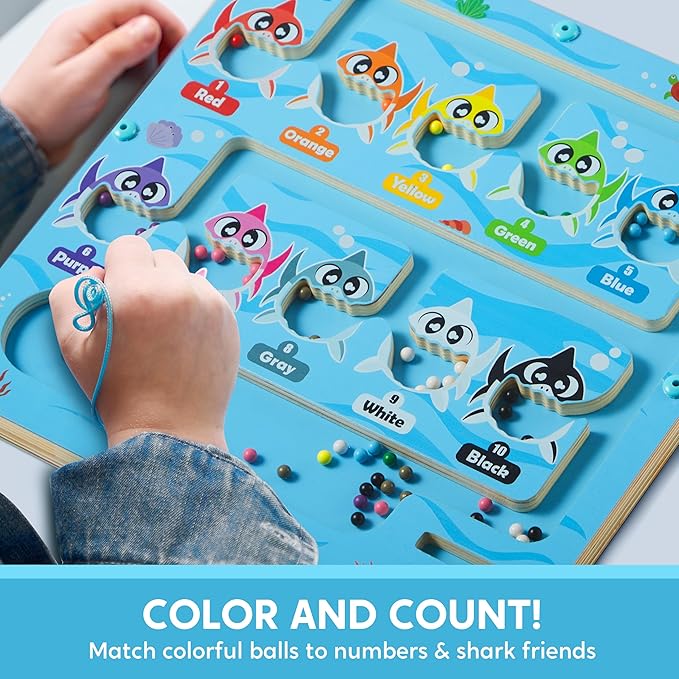 2 in 1 Montessori Wooden Magnetic Maze Board, Sensory, Puzzle, Travel Toy, Learning Toy for Letter, Color Sorting, Number Matching, Educational Christmas Birthday Gift for Boys Girls Ages 3-5 4-8