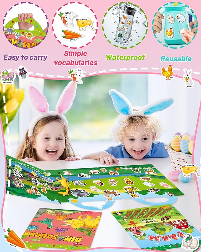 3 Pack Reusable Sticker Book for Toddlers 2-4 Years, Toddler Sticker Book for Kids, Toddler Activities Crafts Preschool Learning Travel Toys Birthday Gifts for Boys Girls Ages 1-3, 2-4, 3-5