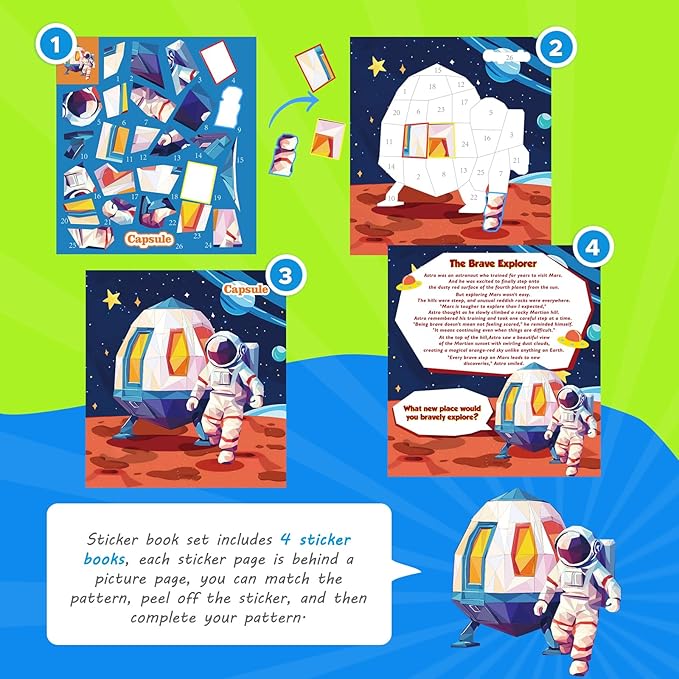 4PCS Paint by Number Sticker Book - Kids Crafts & Acitivity Puzzles Book for Ages 4-10,Mess-Free Travel Toys for Road Trip & Airplane,Perfect Gifts & Basket Stuffers for Kids