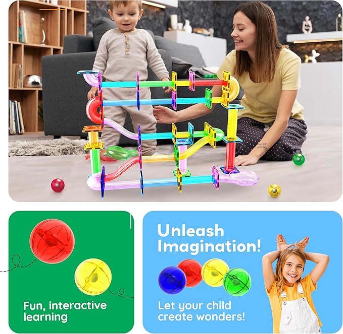 PicassoTiles 8pc Marbles for Magnetic Block Tiles Marble Run Race Track Magnet Building Tile Blocks Racetrack Maze Construction Toys Creative Toy Girls Boys 3 and Up Early Education STEM Learning Kit
