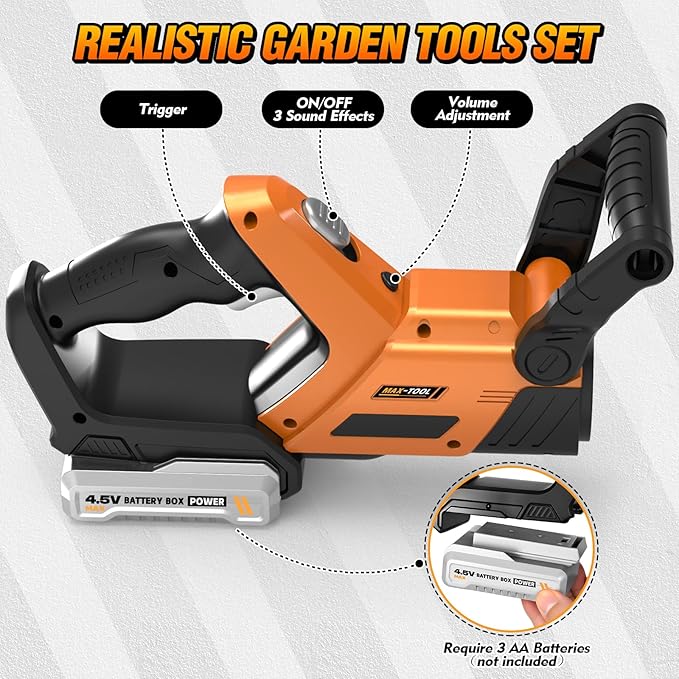 3-IN-1 Kids Garden Tools with Lights and Sounds, Weed Wacker Toy, Leaf Blower Toy, and Hedge Trimmer, Yard Tools Outdoor toys for Boys Pretend Role Play, Christmas Birthday Gifts for Kids 3,4,5,6,7,8+