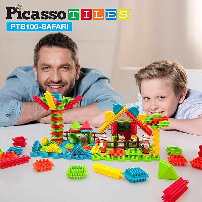 Picasso Toys PTB100 100pcs Hedgehog Block 3D Building Blocks Tiles Safari Theme Set Learning Playset STEM Toy Set Educational Kit Child Brain Development Preschool Kindergarten Toy for Age 3 & Up
