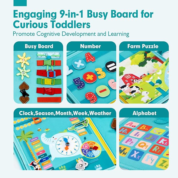 hahaland Busy Board for Toddlers Girls Montessori Toys for 3+ Year Old Farm Animals Preschool Learning Activities Toddler Travel Toys for 3+