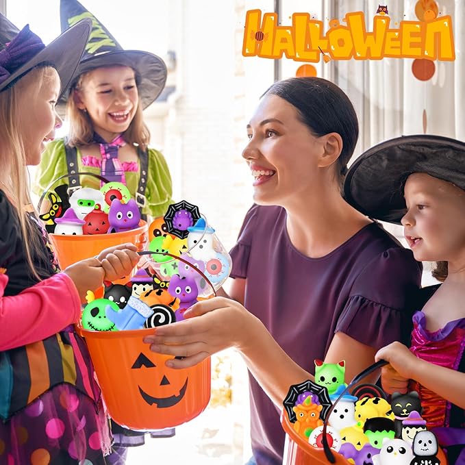 200 PCS Halloween Squishy Toys for Kids Toy Halloween Party Favors Trick or Treat Toys Bulk,Halloween-Theme Squishy Toy for Kids Boys Girls Gifts,Goodie Bags Fillers,Classroom Prizes