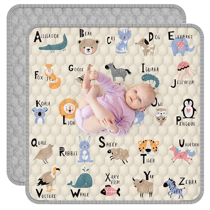 Baby Play Mat 50" X 50", Thickened Soft, Waterproof and Non-Slip Crawling Floor Pad, Machine Washable and Foldable for Floor Playpen