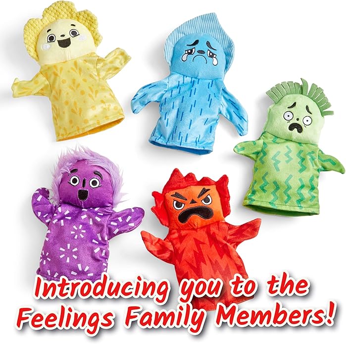 hand2mind Feelings Family Hand Puppets, Hand Puppets for Kids, Social Skills Activities, Mindfulness for Kids, Social Emotional Learning Activities, Sensory Play Therapy Toys for Counselors (Set of 5)
