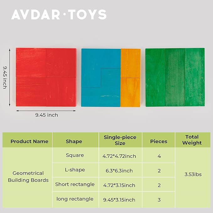 AVDAR Wooden Rainbow Stacking Toy, 11Pcs Wood Rainbow Stacker Geometrical Building Boards, Colorful Montessori Educational Toys for Boys Girls Gifts