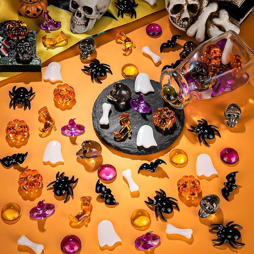 120 Pcs Halloween Vase Filler, Mini Acrylic Witch Hats Pumpkin Ghost Skull Bat Spider for Centerpieces Table Decorations