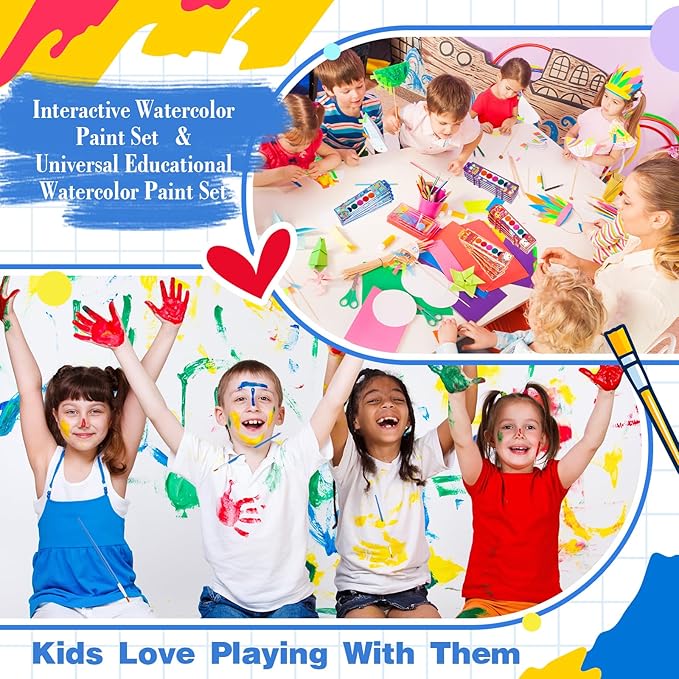 12 Packs Halloween Watercolor Paint Set for Kids 8-Color Washable Watercolor Paint Bulk with Paintbrush for Preschool Classroom Painting Favors Back to School Gifts Halloween Party Supplies