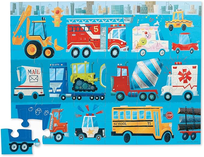 Crocodile Creek 36-Piece Jigsaw Floor Puzzle - Fun Floor Puzzles for Kids Ages 3-5 - Heavy-Duty Shaped Box for Storage - Vehicles - 24" W x 18" H Finished