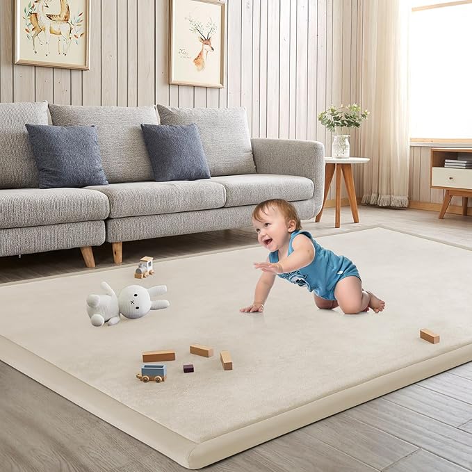 Baby Play Mat for Floor Tummy Time Nursery Rug Muscle Mat Area Playroom Rug Tatami 50 * 50" Memory Foam 1.3" Thick Crawling Time For Babies,Toddlers, Infants, Kids(Beige)