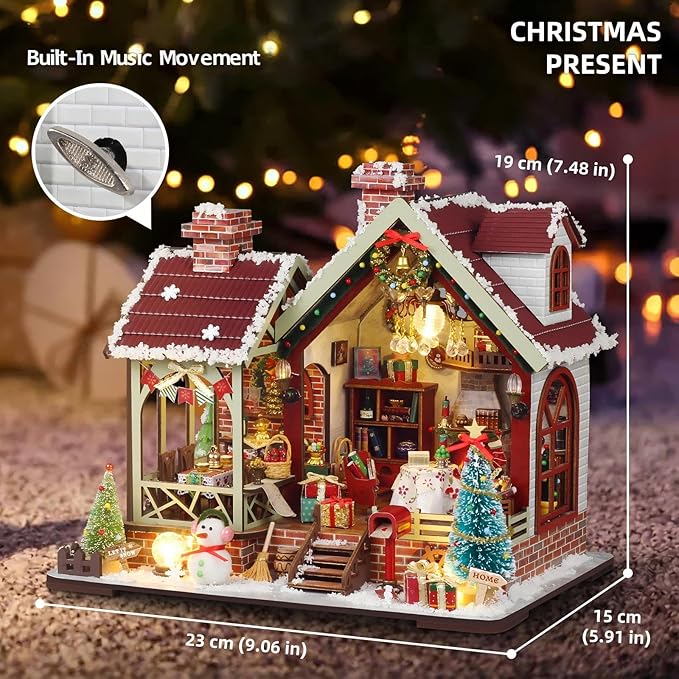 OZJAY Miniature House Kit, Mini House Building Kit with Furniture, DIY Miniature Kit for Adults Teen, Dollhouse Kit for Birthday Christmas, Warm Christmas Lodge