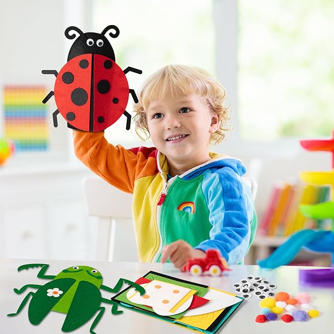 WATINC 6Pcs Hand Puppet Making Kit, Art Craft Felt Sock Puppet Toys, Creative DIY Make Your Own Pompoms Wiggle Googly Eyes Storytelling Role Play Party Supplies Gift for Girls Boys (Insect)