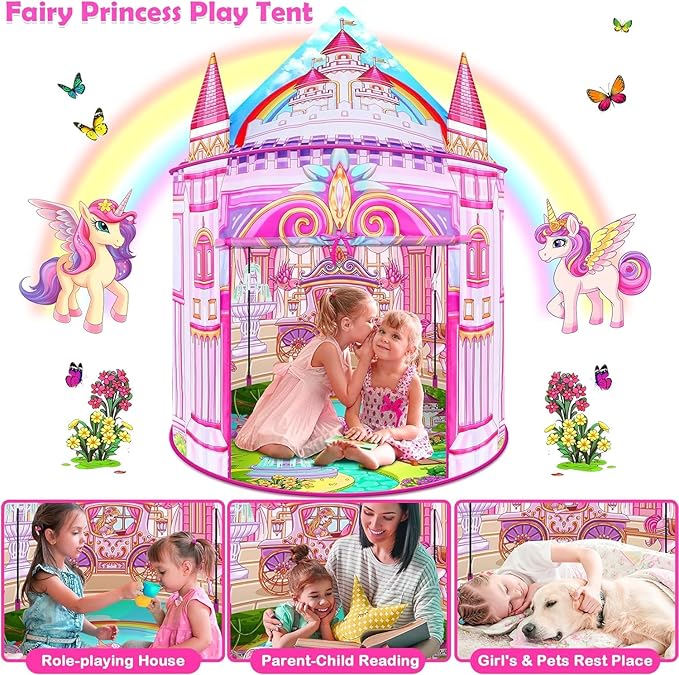 Toys for Girls,Large Kids Tent Toddler Girl Toys,Foldable Tent for Kids with Carry Bag Indoor Playhouses,Princess Toys for 3-12 Year Old Girl Castle Playhouse Unicorns Gifts for Girls