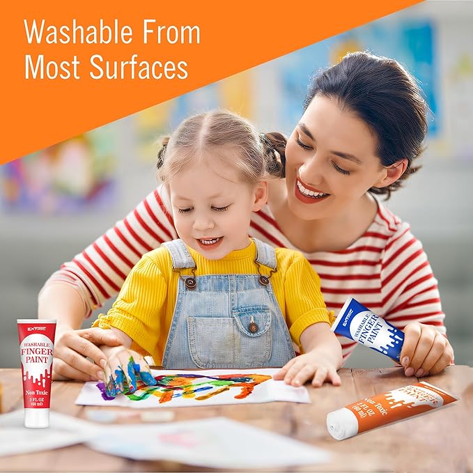 Washable Finger Paint for Toddlers 1-3 – 12 Colors Washable Paint for Kids, Non Toxic Toddler Paints, 2 fl oz Tubes, Tempera Paints for Kids, Crafts & Finger Painting – Ages 1-8