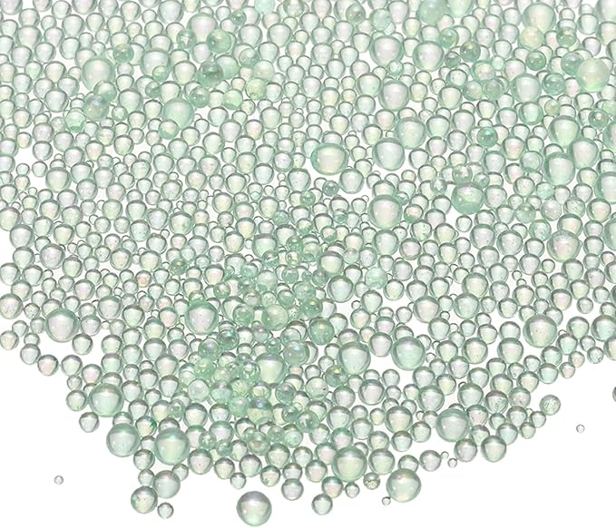 Iridescent Glass Tiny Bubble Beads, 0.4-3mm 10g No Hole Micro Mini Round Mint Green Water Droplets Beads - Applications: for Resin Filler, Nail Art, Dollhouse Bath Tub