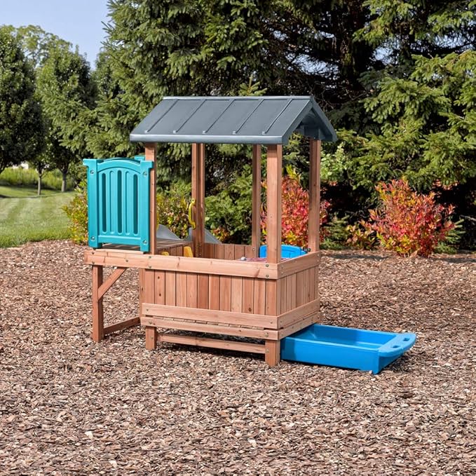 Step2 Woodland Adventure Playhouse & Slide, Kids Outdoor Playset, Backyard Playground Set, Swings, Storage Drawer, Made of Wood & Durable Plastic, Outside Jungle Gym, for Children 3-8 Years Old