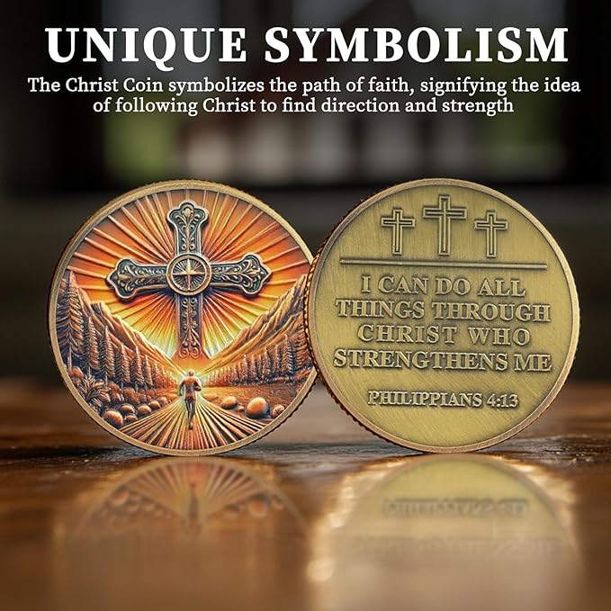 Philippians 4:13 Christian Challenge Coin – Path of Faith Religious Token with Bible Verse – I Can Do All Things Through Christ – Inspirational Gift for Men & Women