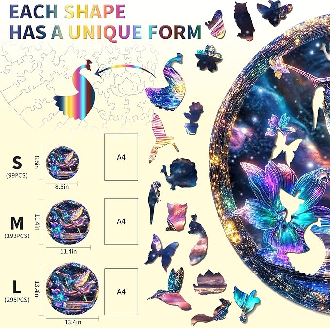 Wooden Puzzles for Adults, Hummingbird Wooden Jigsaw Puzzles, Unique Shaped Wooden Puzzle for Adults and Kids, Gifts for Family or Friends for Any Holiday.（11.4 * 11.4 in 193pcs）