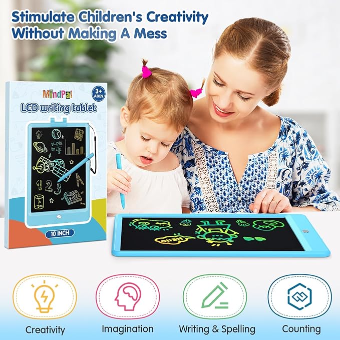 10 Inch Drawing Tablet, LCD Writing Tablet for Kids, Colorful Doodle Board Toddler Drawing Pad, Educational Learning & Travel Essential Kid Toy for 3 4 5 6 7 8-Year-Old Girls Boys (Blue)