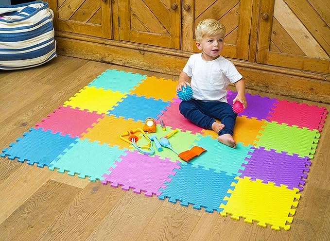 Kangler Kids Puzzle Play Mats, 20pcs Extra Large Colorful Foam Flooring Tiles, Interlocking Floor Mats with Borders for Children Infant Baby Crawling, Exercise, Playroom, Play Area, Baby Nursery