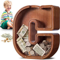 Summidate Large Wooden Piggy Bank for Kids Adults, Alphabets Letter A-Z Piggy Bank for Boys Girls, Coins Bills Change Bank Box Personalized Initial Name Kids Money Bank for Birthday Present and Decor
