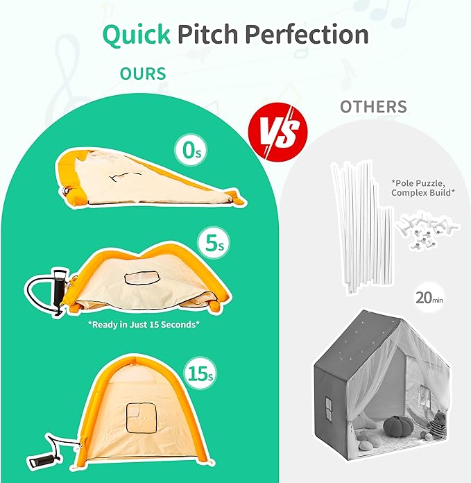 HalloDeer Kids Play Tent with Star Lights, Inflatable Toddler Tent Dome for Boys & Girls, Indoor Kids Tents, Portable for Outdoor, 51x51x43 in, Yellow
