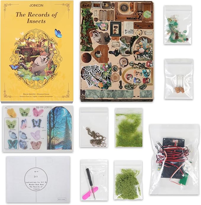DIY Book Nook Kit,DIY Dollhouse Booknook Bookshelf Insert Decor,3D Wooden Puzzles with LED Dust Cover,Book Nook Miniature Kit,Birthday Halloween Home Decor for Teens Adult-Insects Story