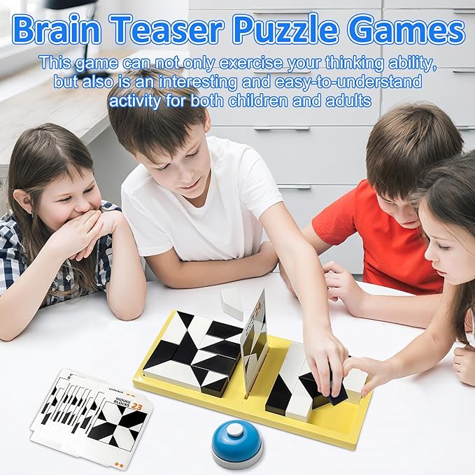 Puzzle Blocks for Kids,Education Puzzle Toy with Storage Tray,Brain Teaser with Challenges Cards 3D Logic & Spatial Thinking Tabletop Toy for Boys Girls