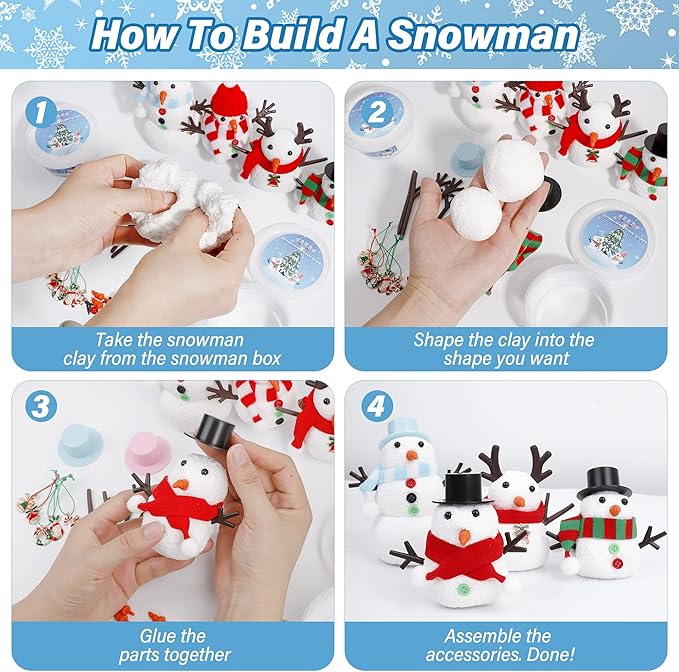 Snowman Crafts for Kids, 10 Pack Christmas Craft DIY Snowman Kit, Build a Snowman Kit Indoor Decorations, Creative Kids Air Dry Modeling Clay, Snowman Making Kit Toys Activities Party Supplies