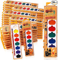 24 Pack Halloween Pumpkin Watercolor Paint Set for Kids 8 Washable Colors with Brushes Water Color Painting Kit for Halloween Painting Kit Gift Party Supplies